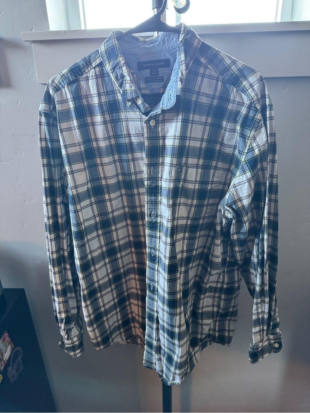 Tommy Hilfiger White and Blue Plaid Button-Down Shirt